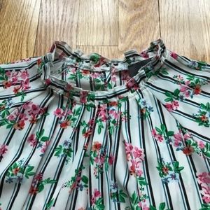 Floral striped blouse with ruffle high neck